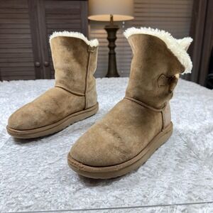 UGG Boots Womens 10 Keely Chestnut Sheepskin Toggle Suede Winter Shearling Lined